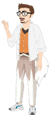 an image of a PTCGO avatar showing a bearded white guy with a brown and white tail like a lycanroc